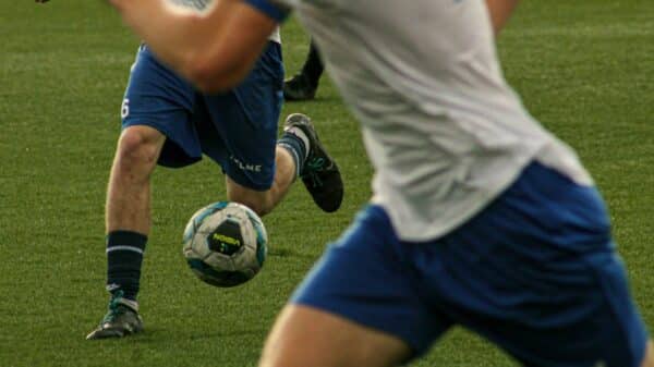 Soccer players are shown during a match