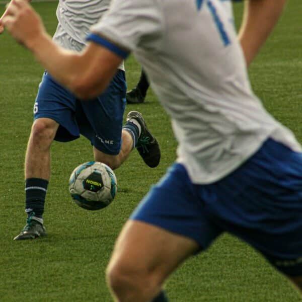 Soccer players are shown during a match