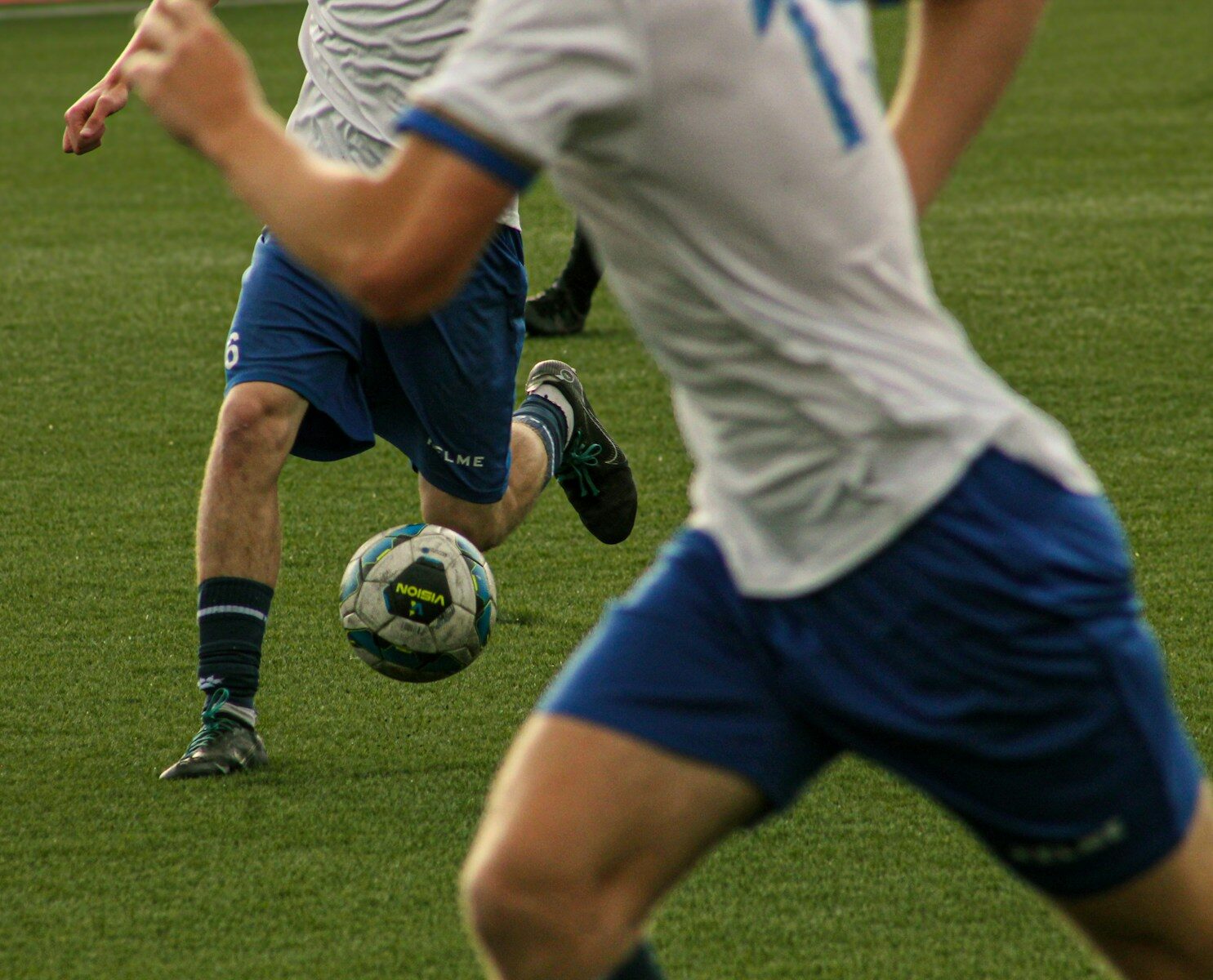 Soccer players are shown during a match